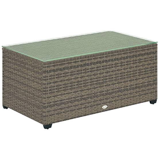 Table basse jardin résine tressée terrasse plateau verre 90x50x38cm gris foncé - ComfortXL Outdoor Living - Image 1