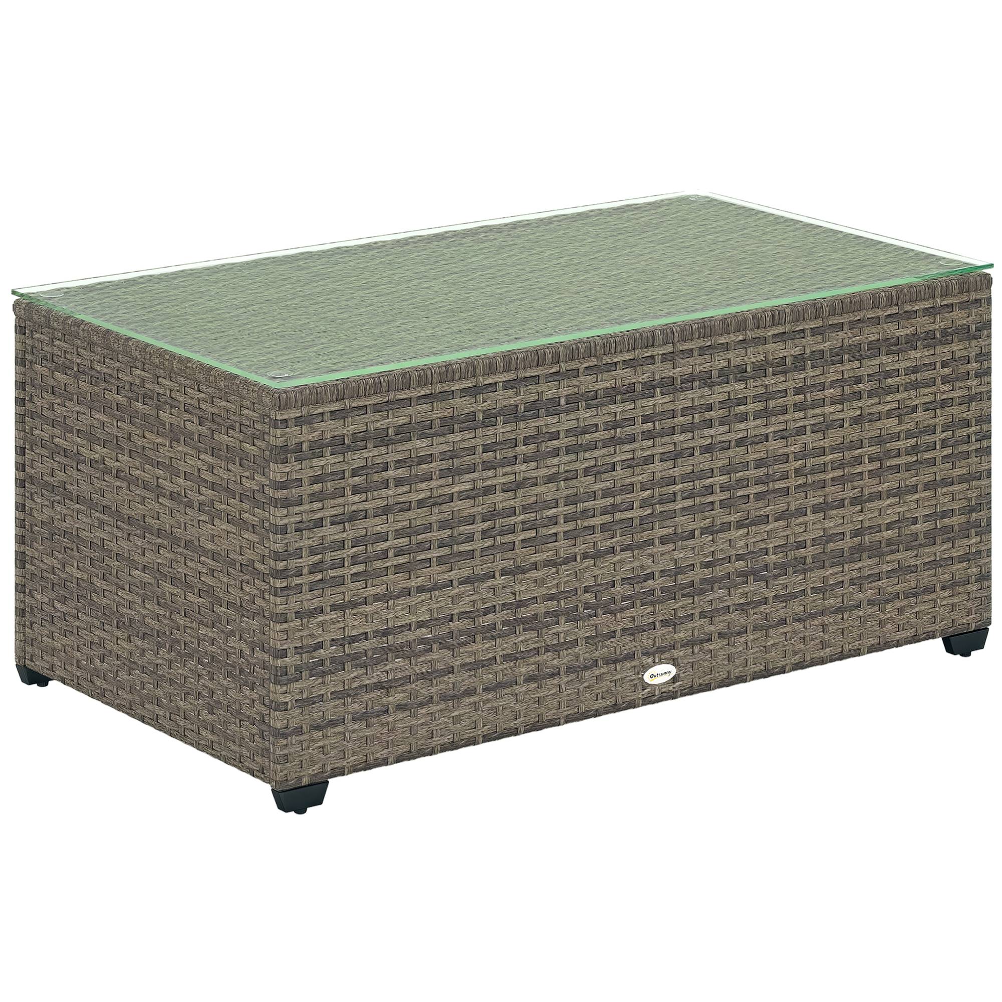 Table basse jardin résine tressée terrasse plateau verre 90x50x38cm gris foncé - ComfortXL Outdoor Living - Image 1