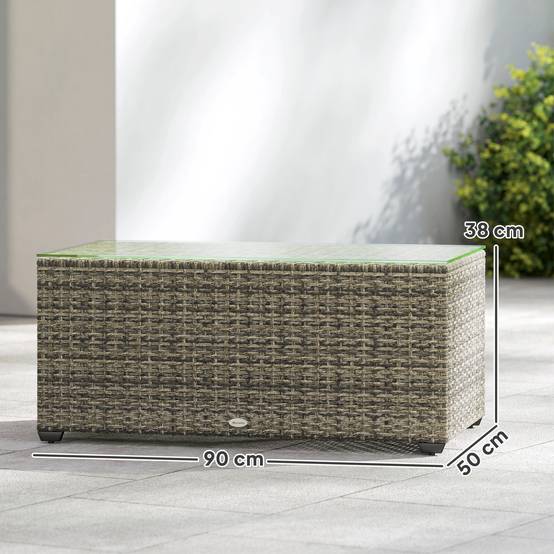 Table basse jardin résine tressée terrasse plateau verre 90x50x38cm gris foncé - ComfortXL Outdoor Living - Image 5