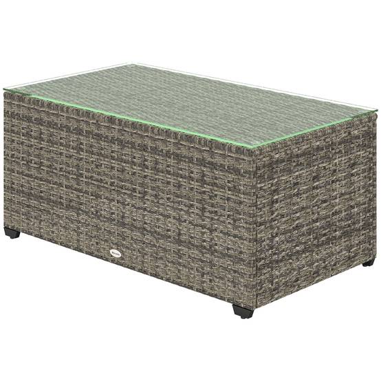 Table basse jardin résine tressée terrasse plateau verre 90x50x38cm gris foncé - ComfortXL Outdoor Living - Image 2