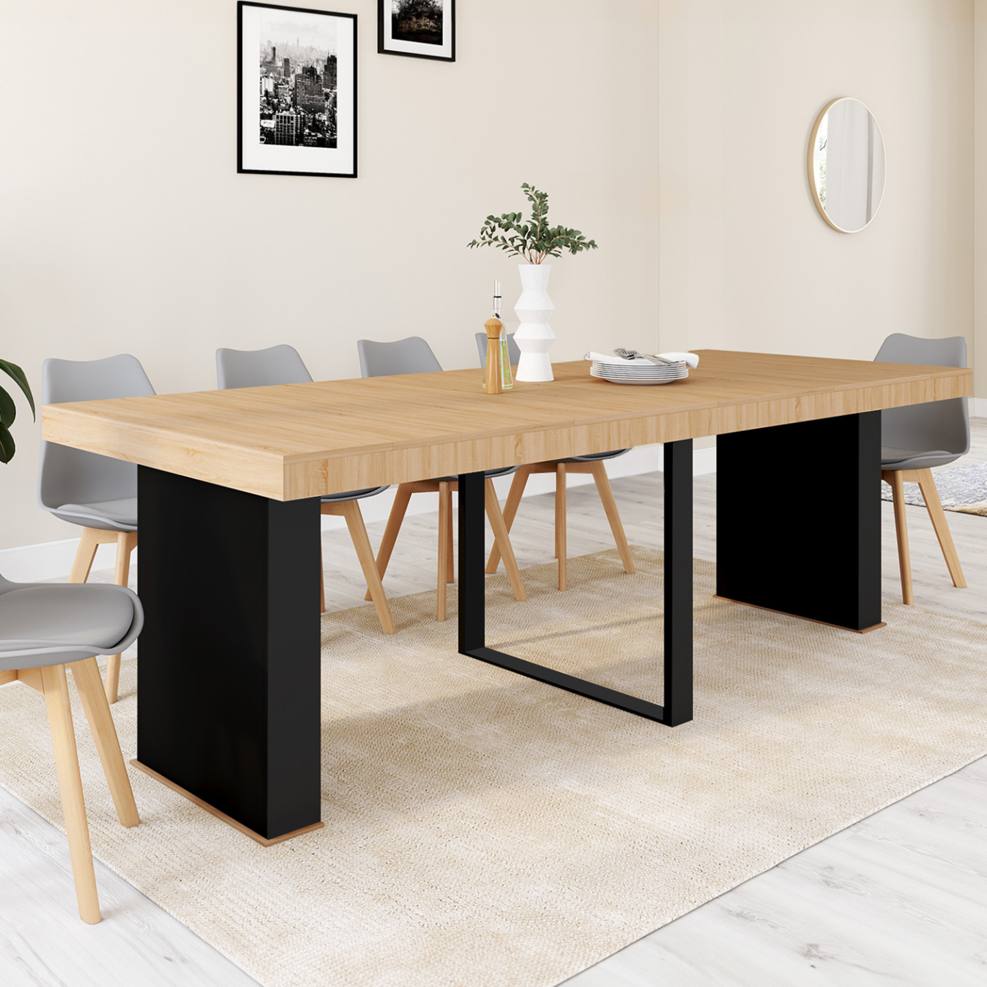 Table console extensible EDEN 10 personnes 235 cm bois et noir - Image 1