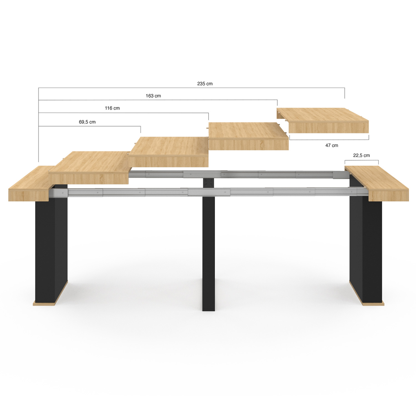 Table console extensible EDEN 10 personnes 235 cm bois et noir - Image 4