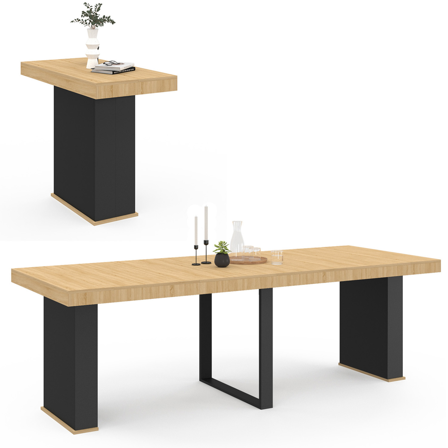 Table console extensible EDEN 10 personnes 235 cm bois et noir - Image 2