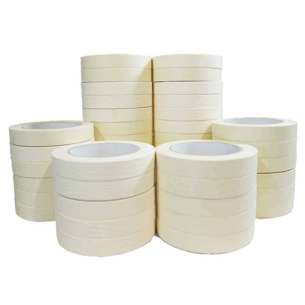 Ruban adhésif de masquage jaune jusqu'à 80° - rouleau adhésif 19 mm x 50 m pour la peinture - Carton de 48 rouleaux TECPLAST - Image 1