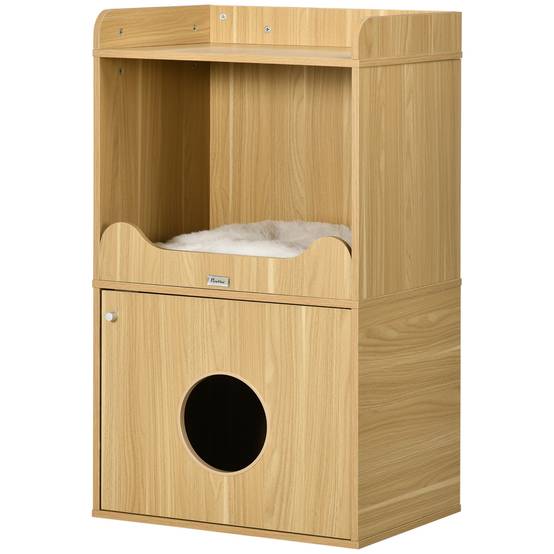 ComfortXL - Meuble litière chat 3 niveaux bois pour petits espaces avec coussin amovible 60x45x103cm chêne - ComfortXL Outdoor Living - Image 2