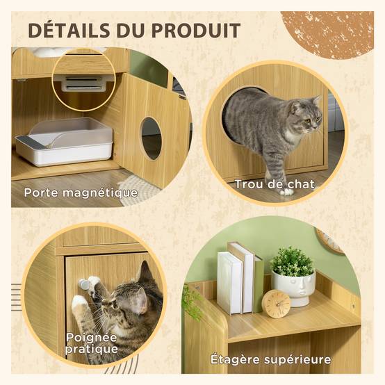 ComfortXL - Meuble litière chat 3 niveaux bois pour petits espaces avec coussin amovible 60x45x103cm chêne - ComfortXL Outdoor Living - Image 8