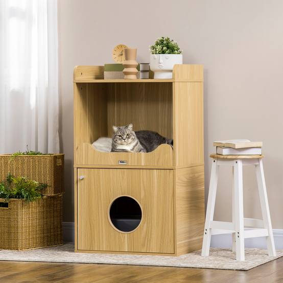 ComfortXL - Meuble litière chat 3 niveaux bois pour petits espaces avec coussin amovible 60x45x103cm chêne - ComfortXL Outdoor Living - Image 3