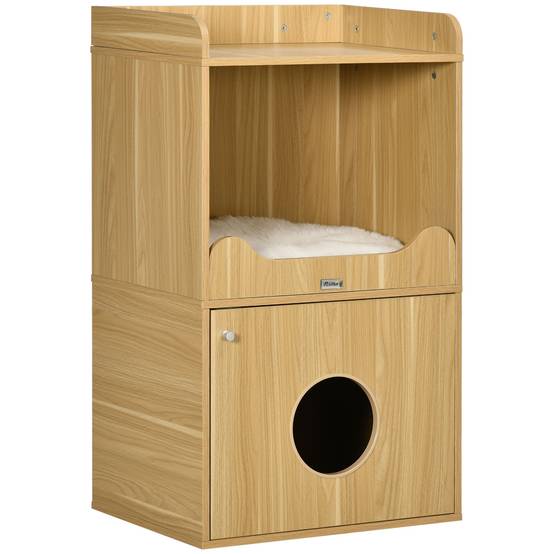 ComfortXL - Meuble litière chat 3 niveaux bois pour petits espaces avec coussin amovible 60x45x103cm chêne - ComfortXL Outdoor Living - Image 1