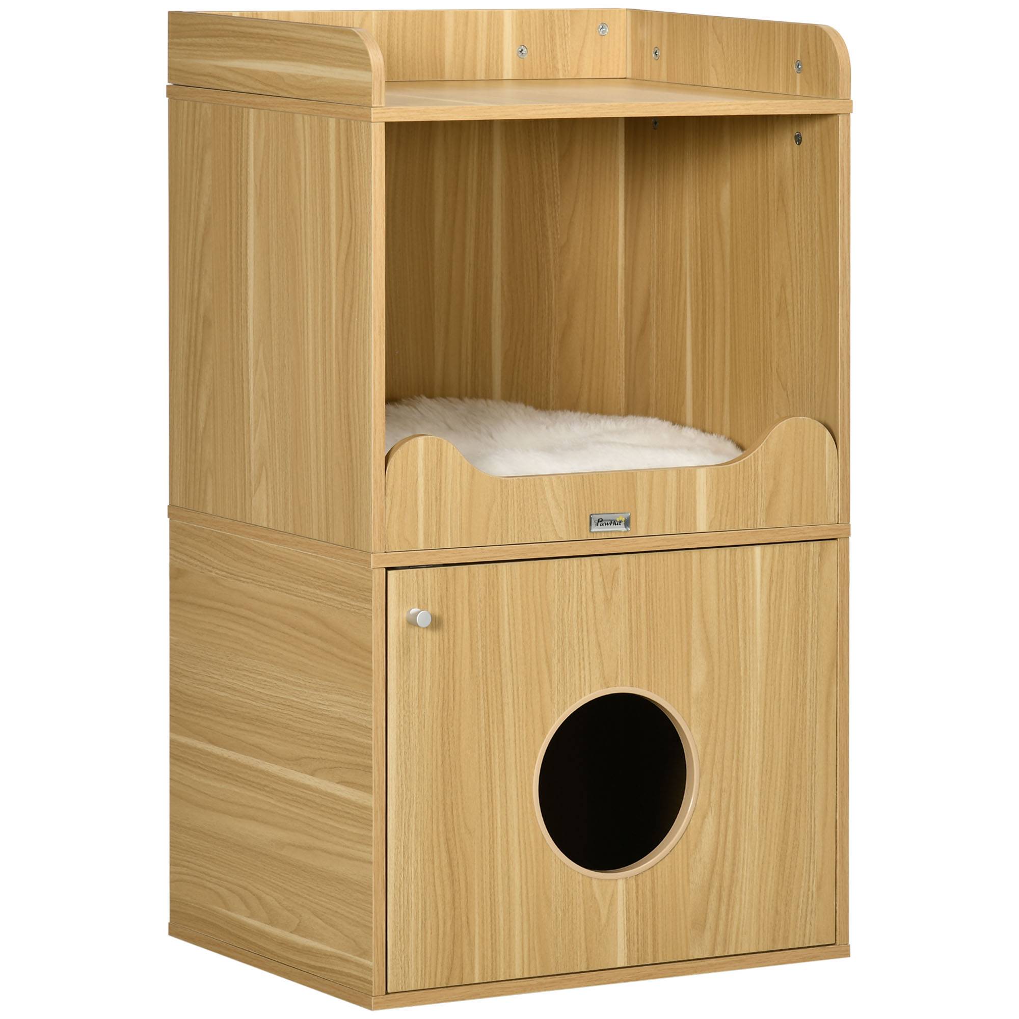 ComfortXL - Meuble litière chat 3 niveaux bois pour petits espaces avec coussin amovible 60x45x103cm chêne - ComfortXL Outdoor Living - Image 1