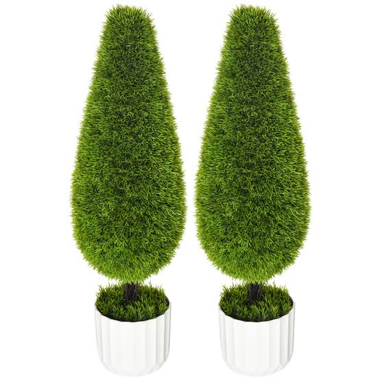 Cyprès artificiels plastique ciment pour terrasse et salon protection solaire 90cm vert - ComfortXL Outdoor Living - Image 2