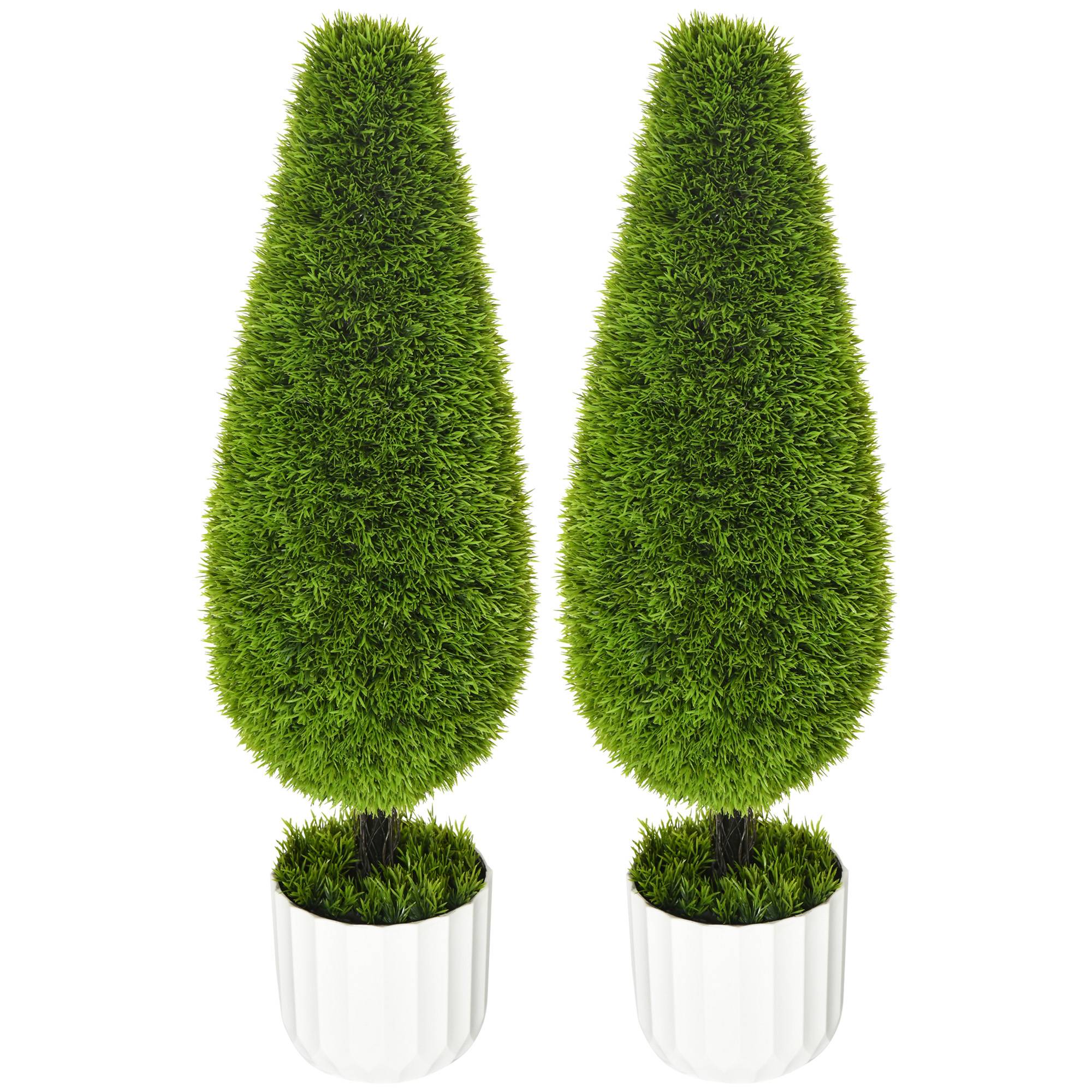 Cyprès artificiels plastique ciment pour terrasse et salon protection solaire 90cm vert - ComfortXL Outdoor Living - Image 2