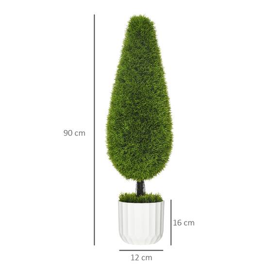 Cyprès artificiels plastique ciment pour terrasse et salon protection solaire 90cm vert - ComfortXL Outdoor Living - Image 5