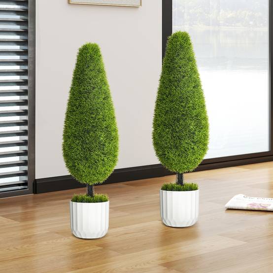 Cyprès artificiels plastique ciment pour terrasse et salon protection solaire 90cm vert - ComfortXL Outdoor Living - Image 8