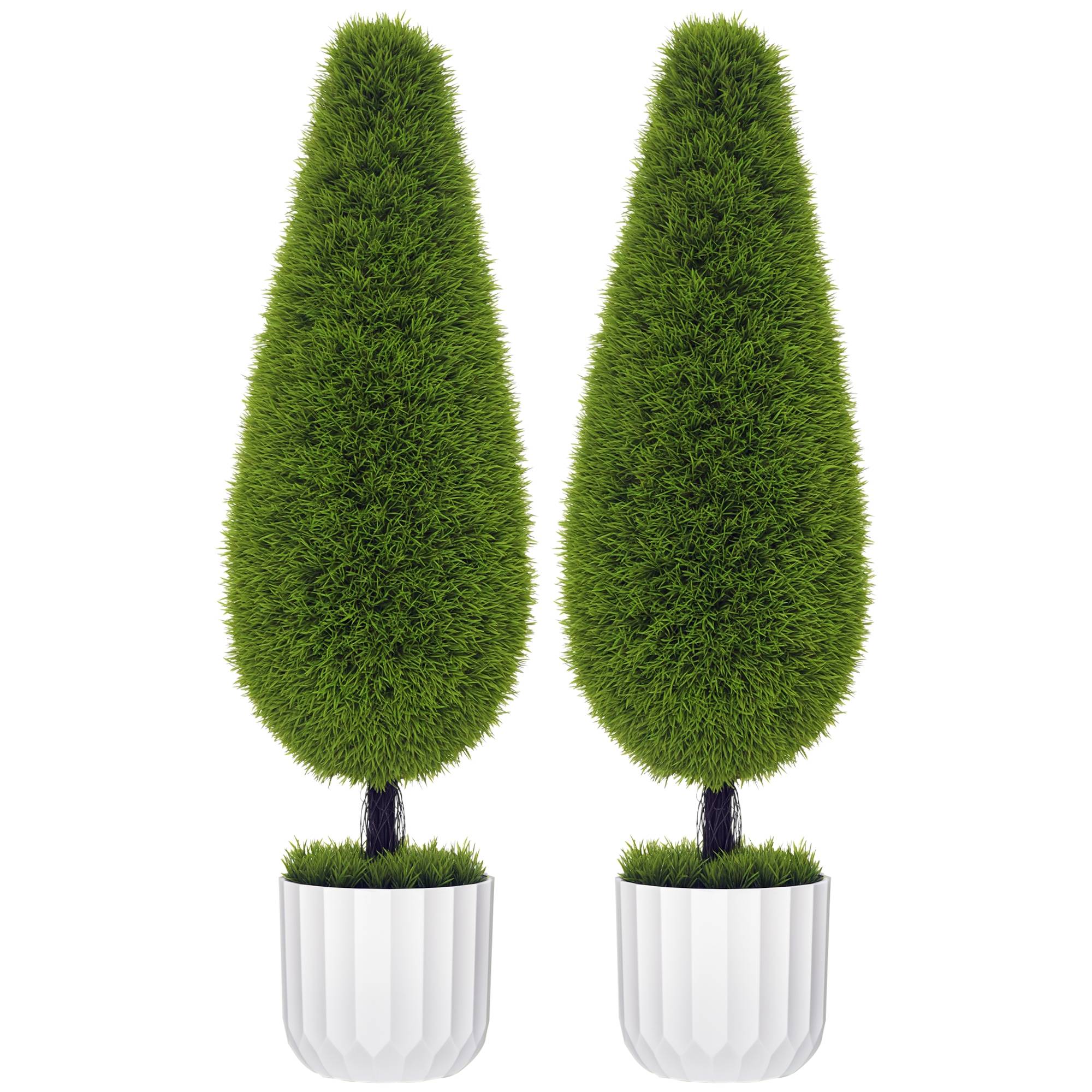Cyprès artificiels plastique ciment pour terrasse et salon protection solaire 90cm vert - ComfortXL Outdoor Living - Image 1