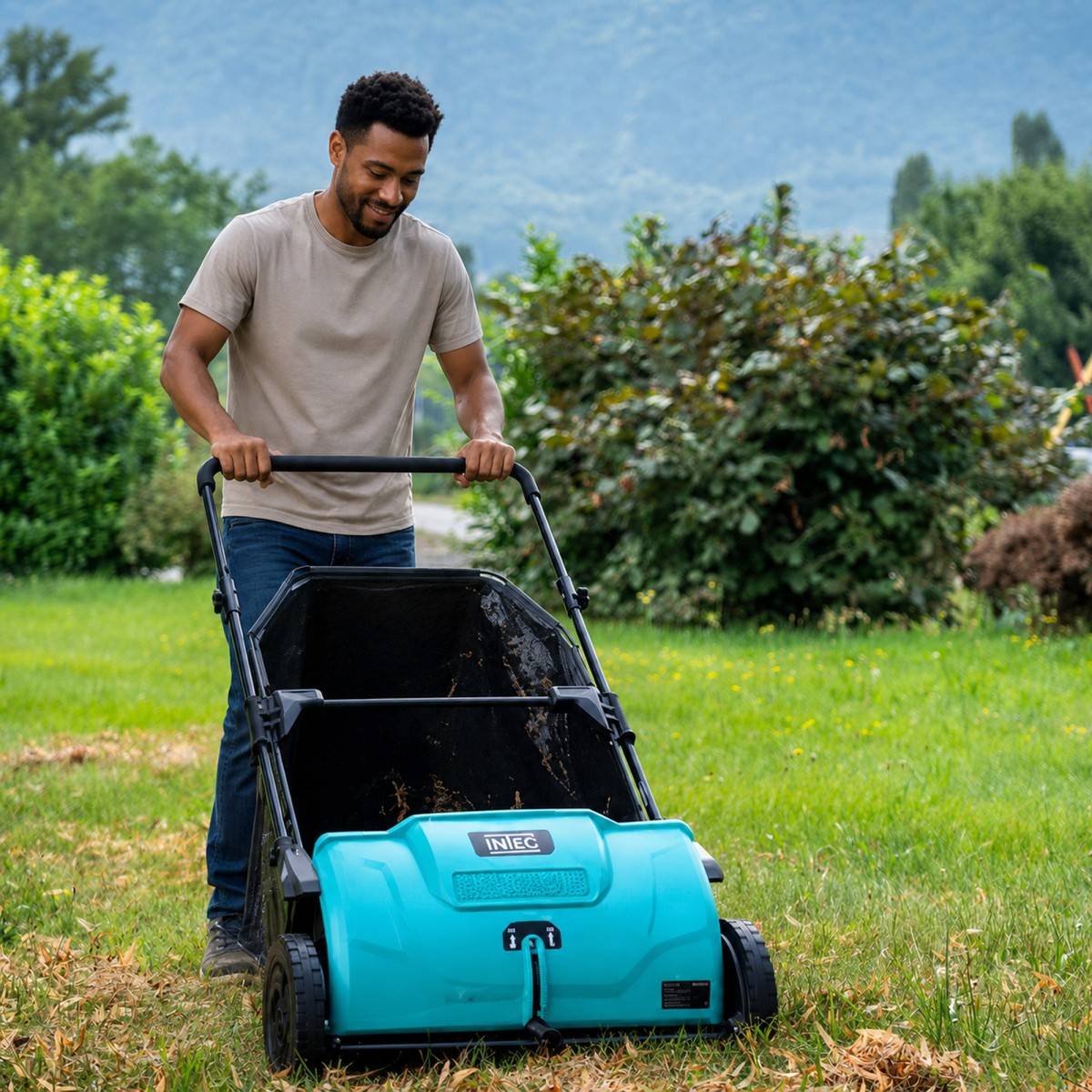 Intec - Balayeuse à gazon Ramasse feuilles Brosse rotative renforcées Larg 53cm reglable Grand Bac 100L INTEC - Imagen 7