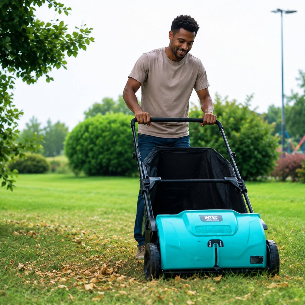 Intec - Balayeuse à gazon Ramasse feuilles Brosse rotative renforcées Larg 53cm reglable Grand Bac 100L INTEC - Imagen 4
