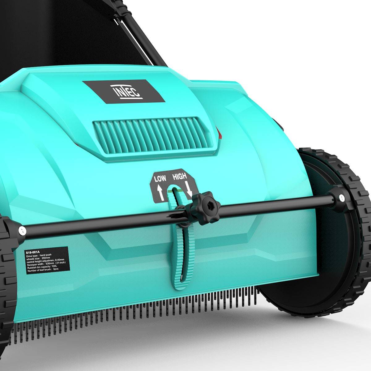 Intec - Balayeuse à gazon Ramasse feuilles Brosse rotative renforcées Larg 53cm reglable Grand Bac 100L INTEC - Imagen 6
