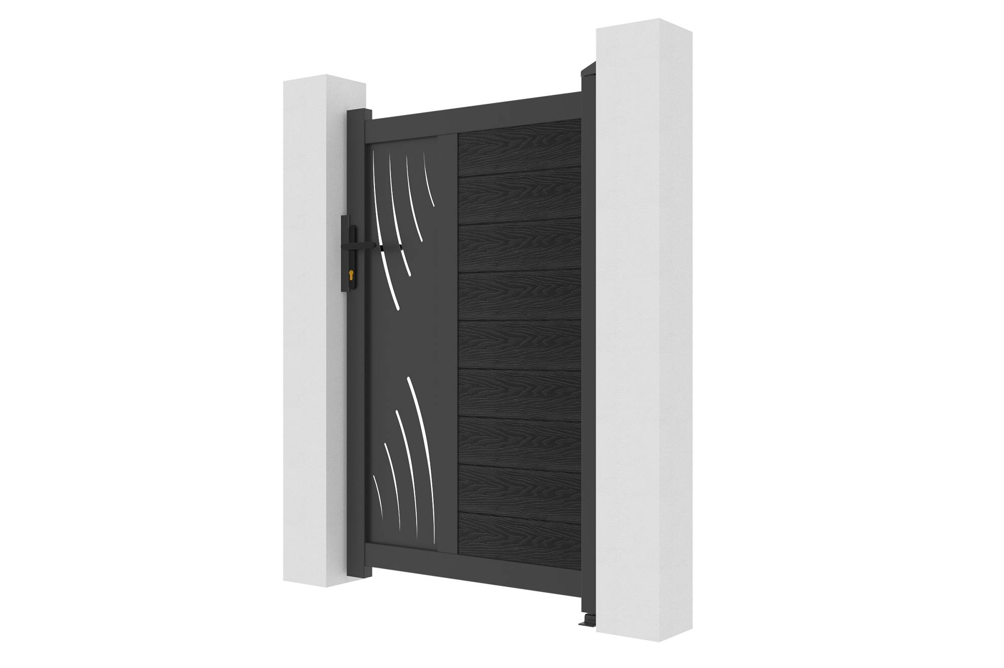 CASANOOV - Portillon bois composite 1m ATHOS VELETA H.160cm gris anthracite avec cadre aluminium + 2 poteaux EIFEL aluminium 20x20cm - Image 4