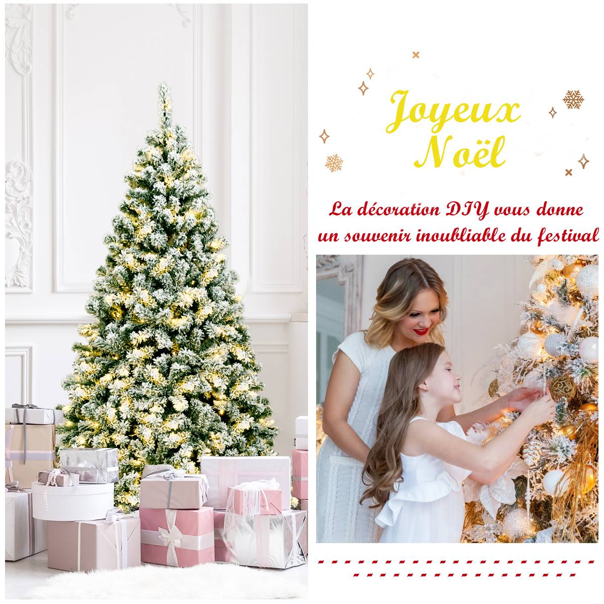 Sapin de Noël - Arbre de Noël Artificiel 180 cm Sapin Enneigé avec 250 Lumières LED 928 Rameaux et Support Métallique Pliable - Image 8
