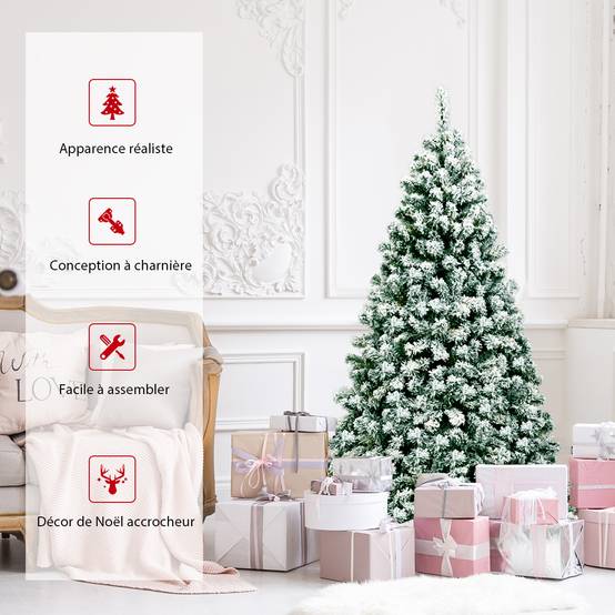 Sapin de Noël - Arbre de Noël Artificiel 180 cm Sapin Enneigé avec 250 Lumières LED 928 Rameaux et Support Métallique Pliable - Image 5