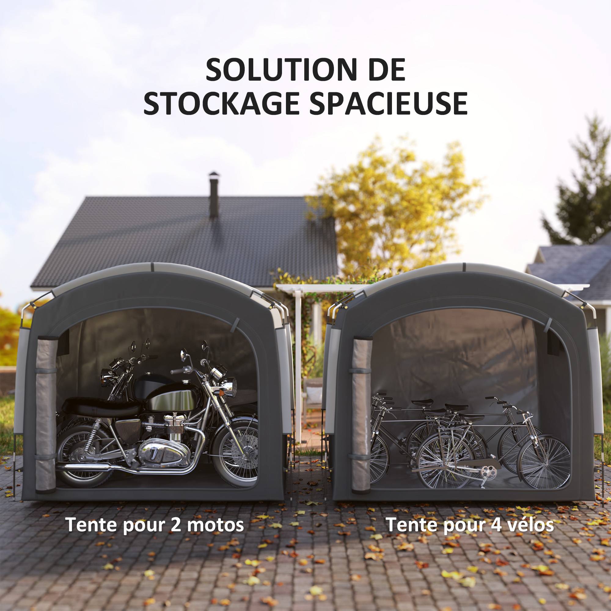 Tente de vélo abri de vélo portable pour 3-4 vélos avec 2 poches latérales 205 x 140 x 188 cm gris foncé - Image 6