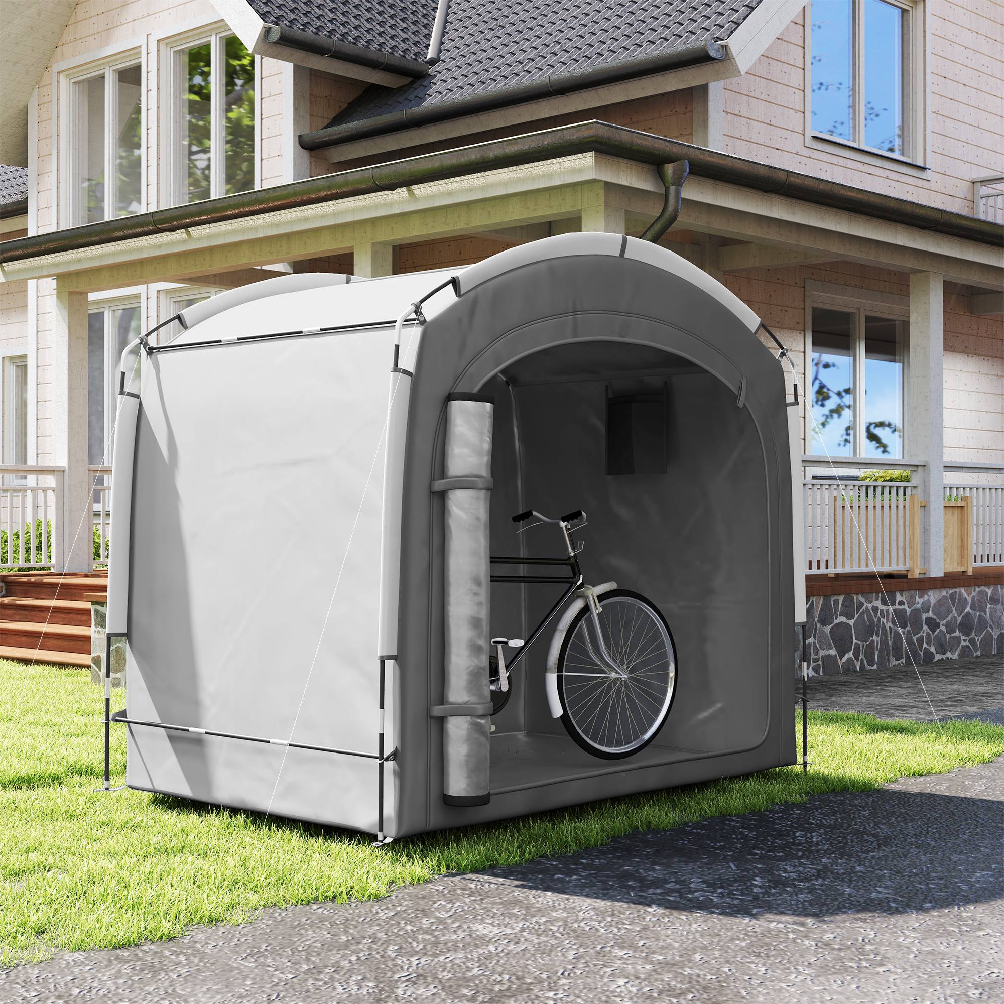 Tente de vélo abri de vélo portable pour 3-4 vélos avec 2 poches latérales 205 x 140 x 188 cm gris foncé - Image 10
