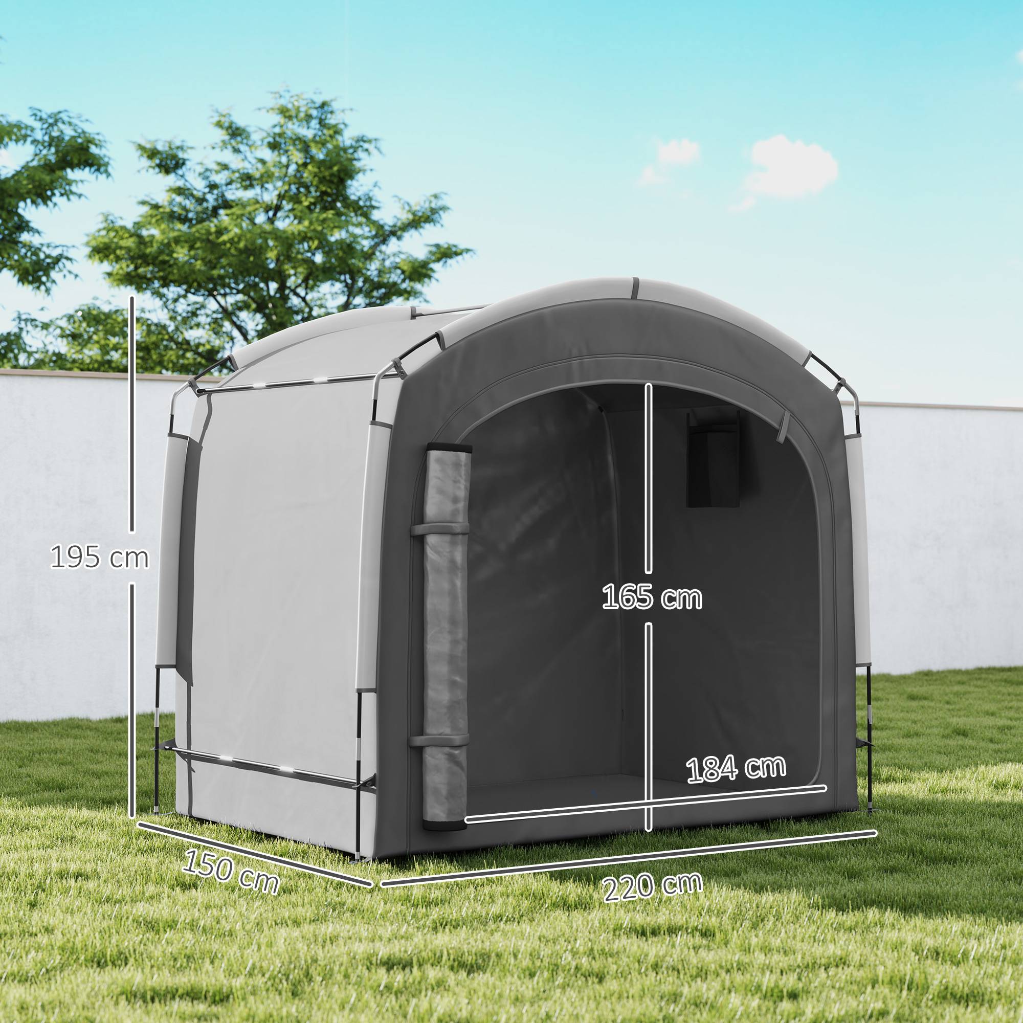 Tente de vélo abri de vélo portable pour 3-4 vélos avec 2 poches latérales 205 x 140 x 188 cm gris foncé - Image 5