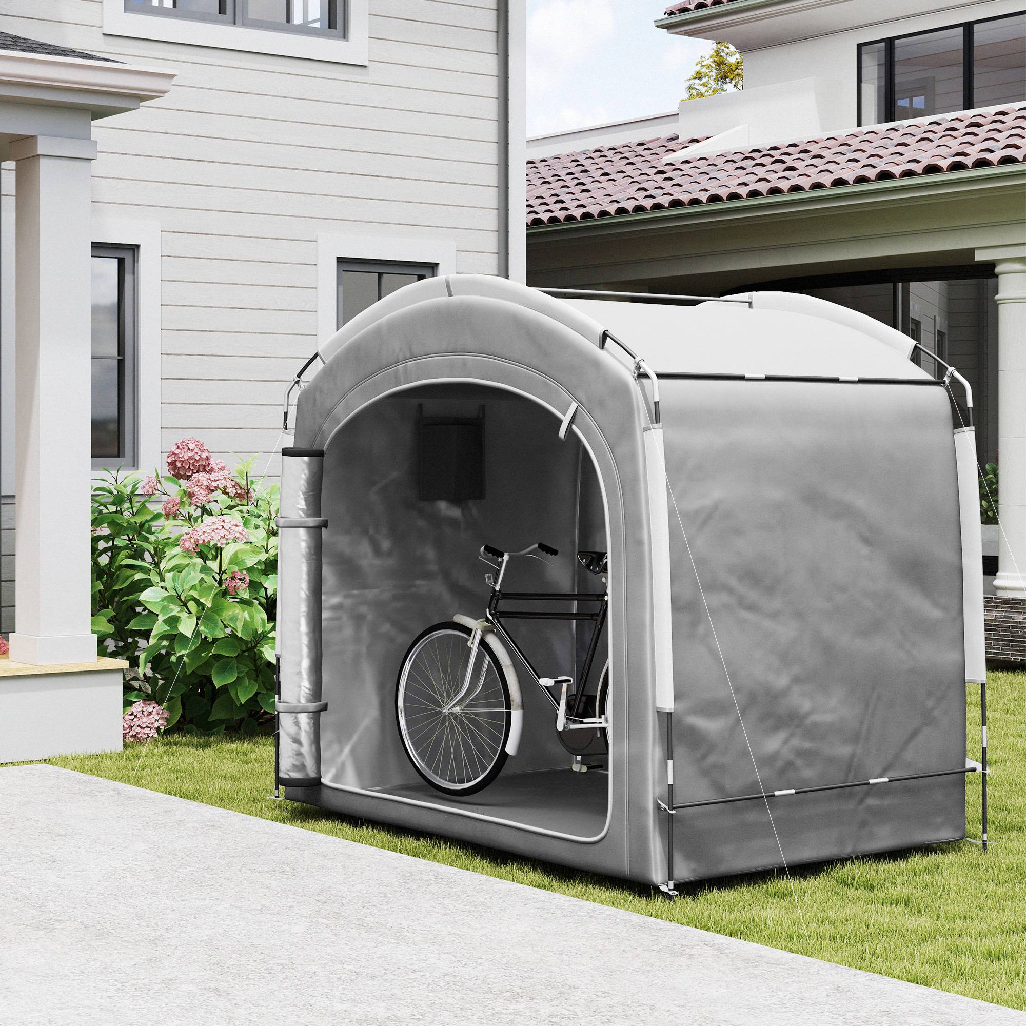 Tente de vélo abri de vélo portable pour 3-4 vélos avec 2 poches latérales 205 x 140 x 188 cm gris foncé - Image 3
