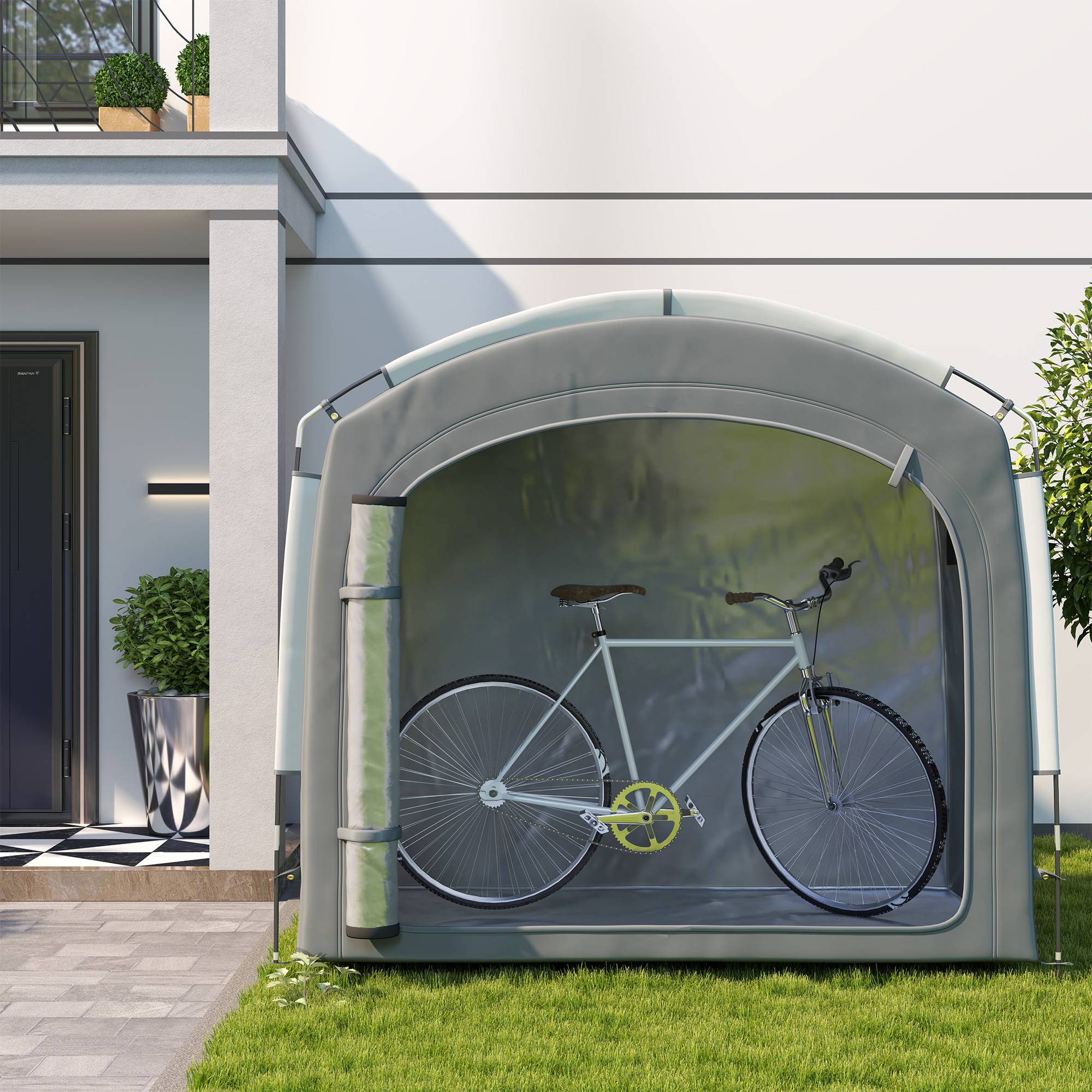 Tente de vélo abri de vélo portable pour 3-4 vélos avec 2 poches latérales 205 x 140 x 188 cm gris foncé - Image 4