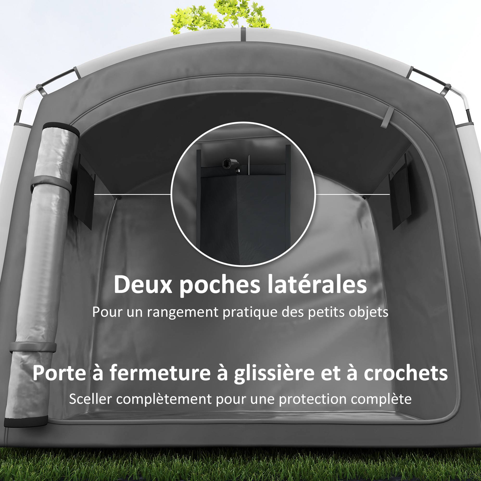 Tente de vélo abri de vélo portable pour 3-4 vélos avec 2 poches latérales 205 x 140 x 188 cm gris foncé - Image 8