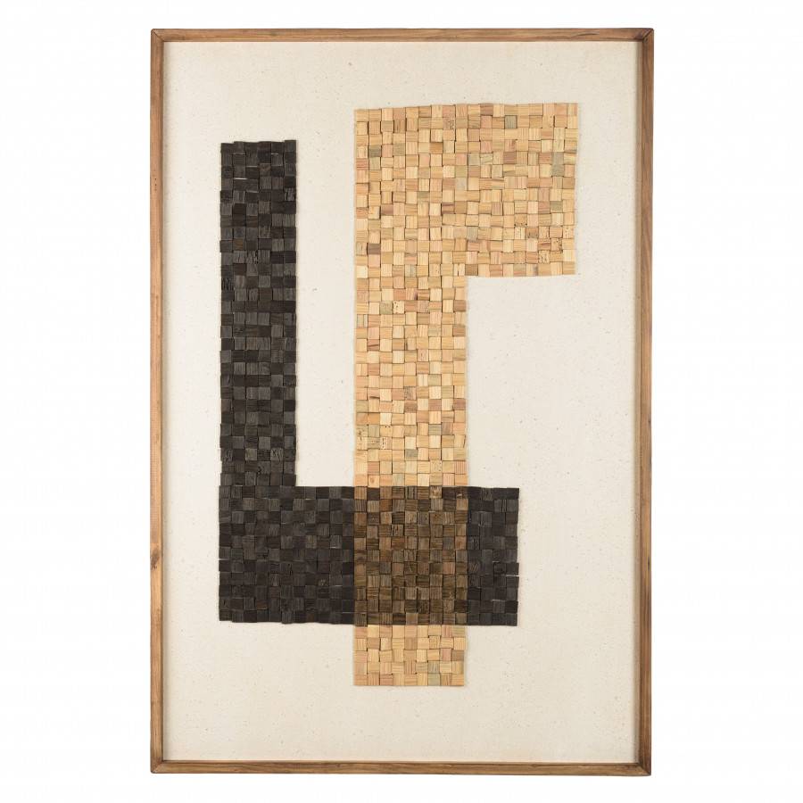 Macabane - ANDRIAN - Décoration murale 82x122cm mosaïque beige/noire en Pin recyclé - Imagen 8