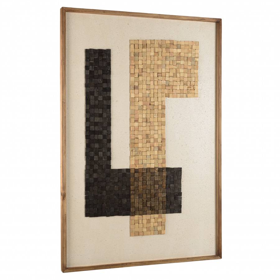 Macabane - ANDRIAN - Décoration murale 82x122cm mosaïque beige/noire en Pin recyclé - Imagen 1