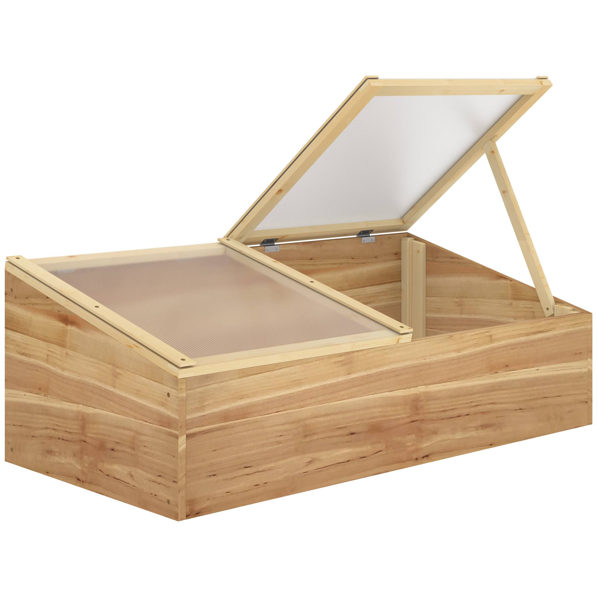 Mini Serre de Jardin Serre pour semis dim. 100L x 50l x 36H cm Toit 2 pans ouvrables séparemment Panneaux de Polycarbonate Bois Sapin pré-huilé