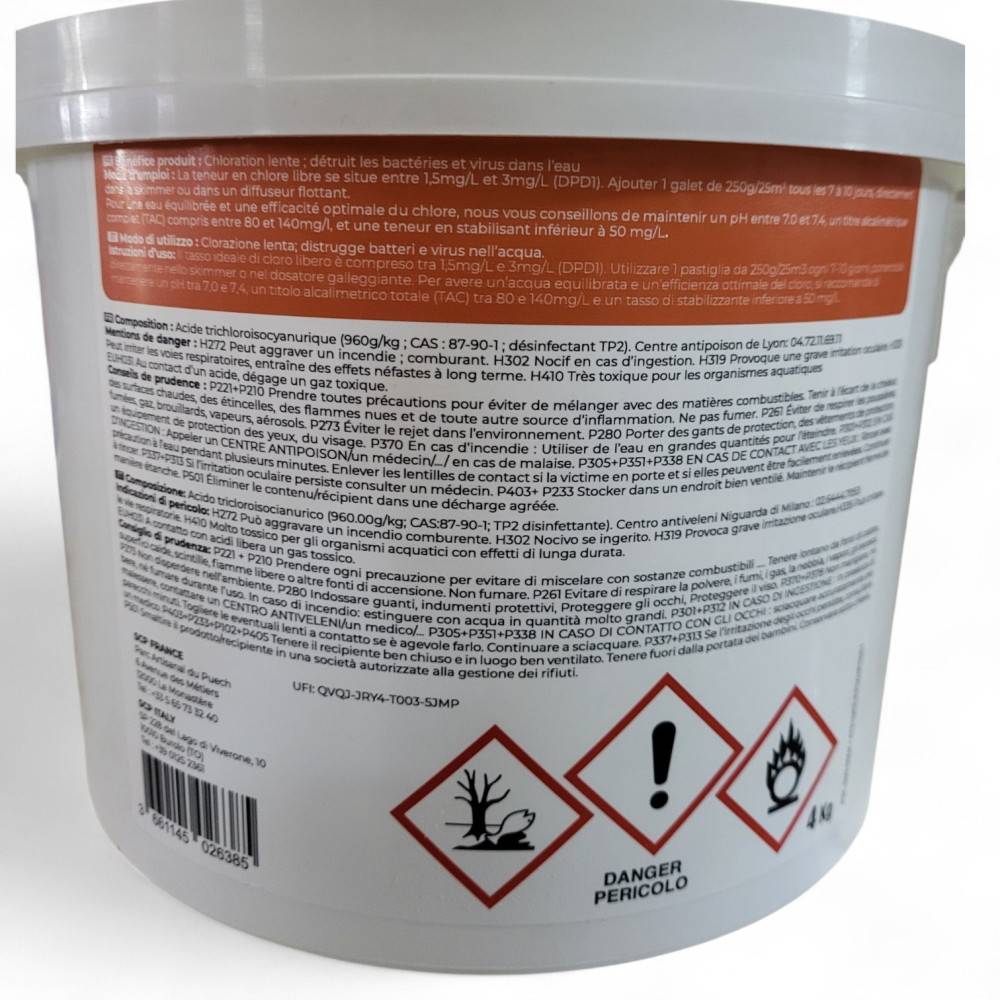 Chlore lent en galet 4kg galet de 250g pour piscine - Imagen 2