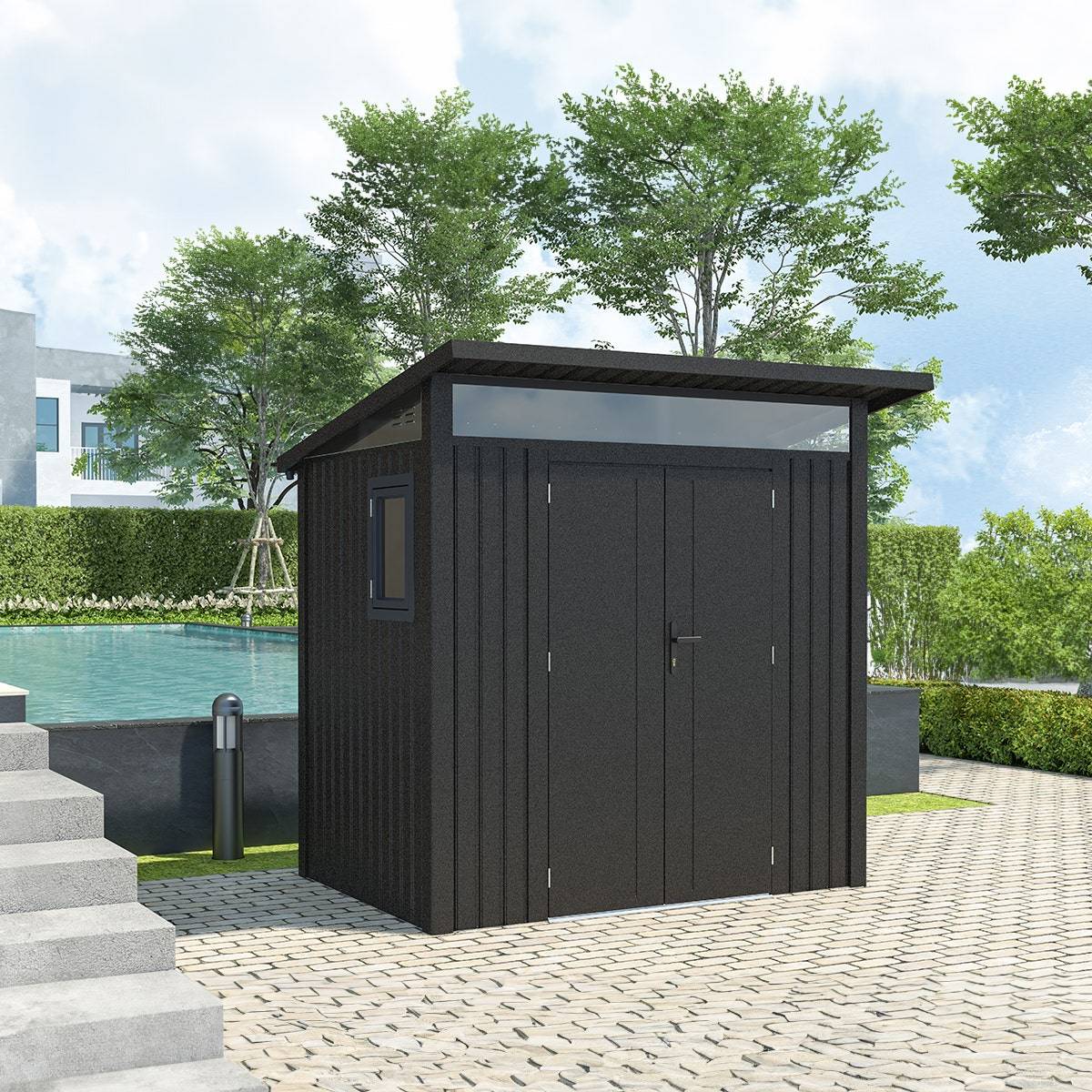 Trigano Jardin - Abri de jardin moderne 3m2 Gris Anthracite monopente en acier galvanisé