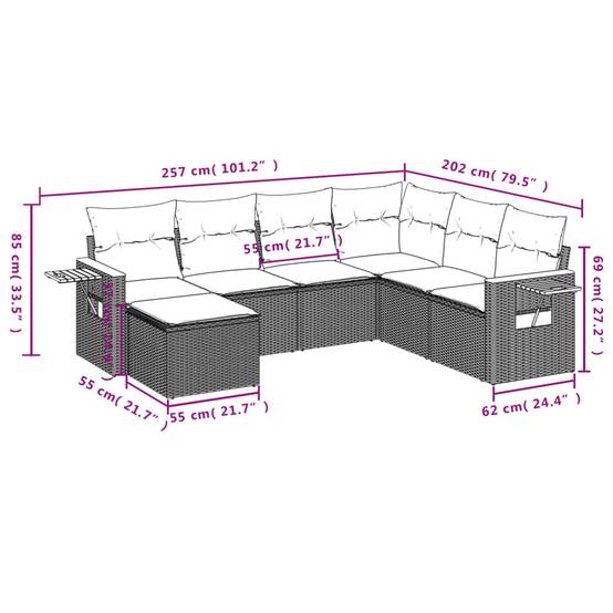 Canapé de jardin sectionnel 7 places résine tressée résistante modulaire avec pouf pour extérieur Beige et gris clair – ComfortXL Outdoor Living - Image 9