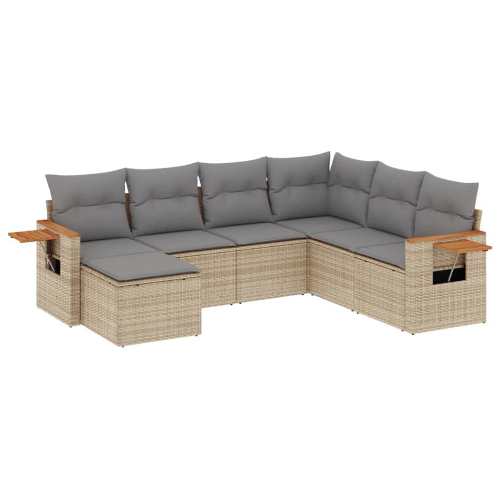 Canapé de jardin sectionnel 7 places résine tressée résistante modulaire avec pouf pour extérieur Beige et gris clair – ComfortXL Outdoor Living - Image 2