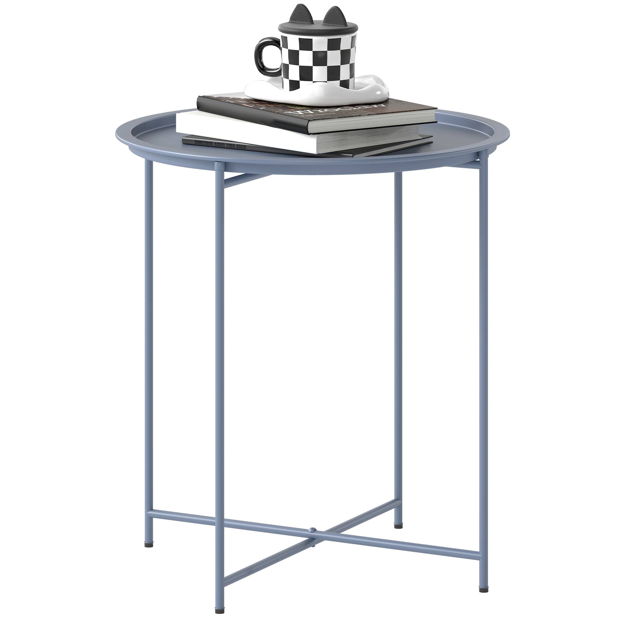 ComfortXL - Table Basse Ronde Métal Jardin Plateau Amovible Pieds Pliables Ø46x53cm Bleu Gris - ComfortXL Outdoor Living - Image 1
