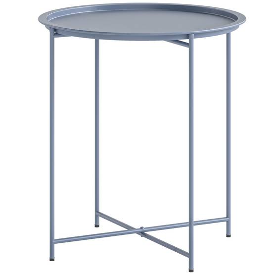 ComfortXL - Table Basse Ronde Métal Jardin Plateau Amovible Pieds Pliables Ø46x53cm Bleu Gris - ComfortXL Outdoor Living - Image 2