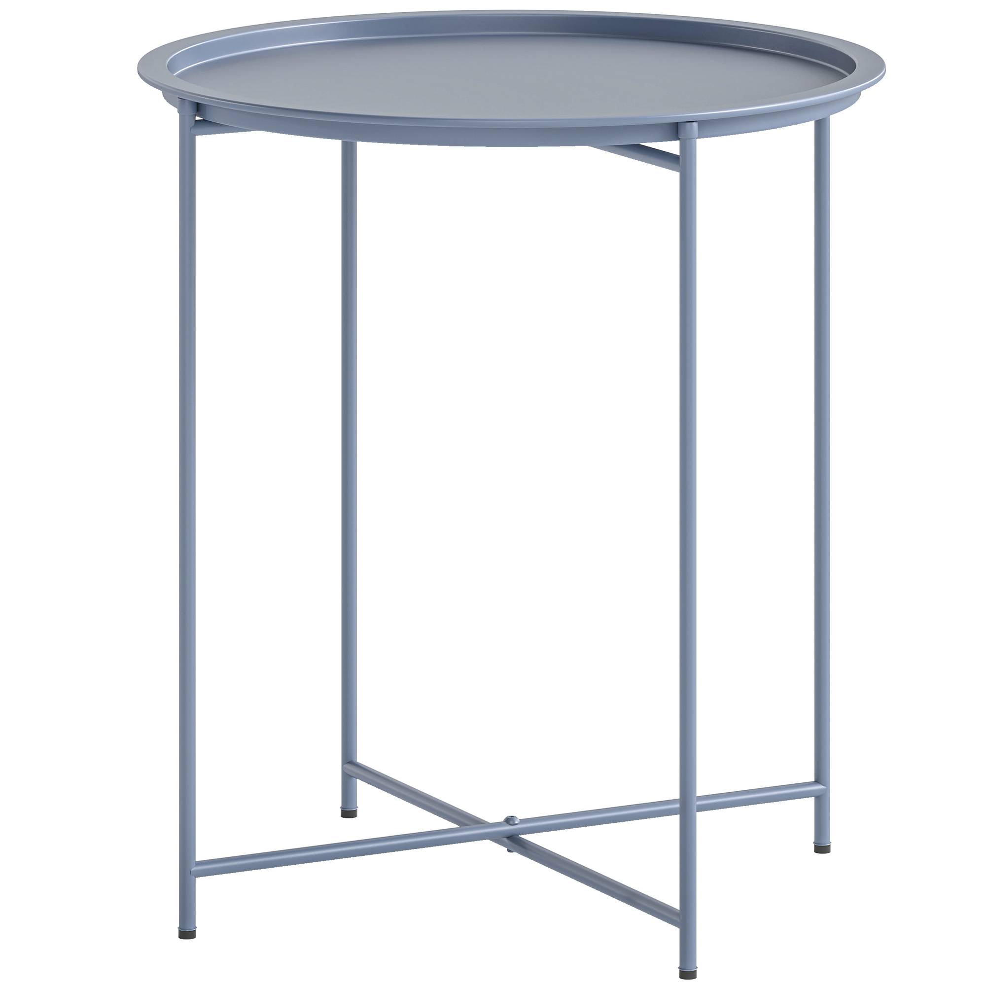 ComfortXL - Table Basse Ronde Métal Jardin Plateau Amovible Pieds Pliables Ø46x53cm Bleu Gris - ComfortXL Outdoor Living - Image 2
