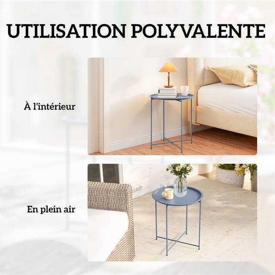 ComfortXL - Table Basse Ronde Métal Jardin Plateau Amovible Pieds Pliables Ø46x53cm Bleu Gris - ComfortXL Outdoor Living - Image 9