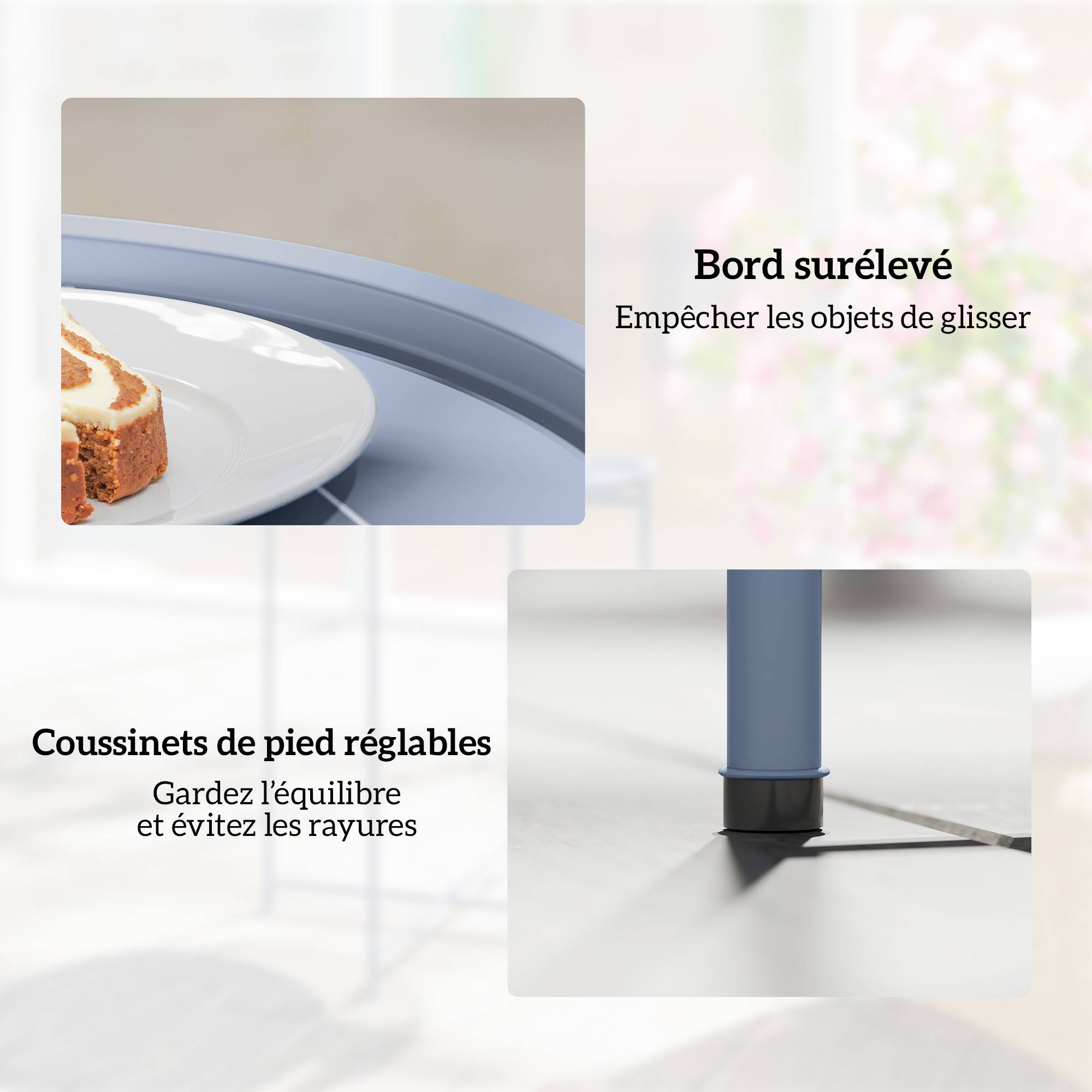 ComfortXL - Table Basse Ronde Métal Jardin Plateau Amovible Pieds Pliables Ø46x53cm Bleu Gris - ComfortXL Outdoor Living - Image 8