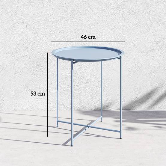 ComfortXL - Table Basse Ronde Métal Jardin Plateau Amovible Pieds Pliables Ø46x53cm Bleu Gris - ComfortXL Outdoor Living - Image 5