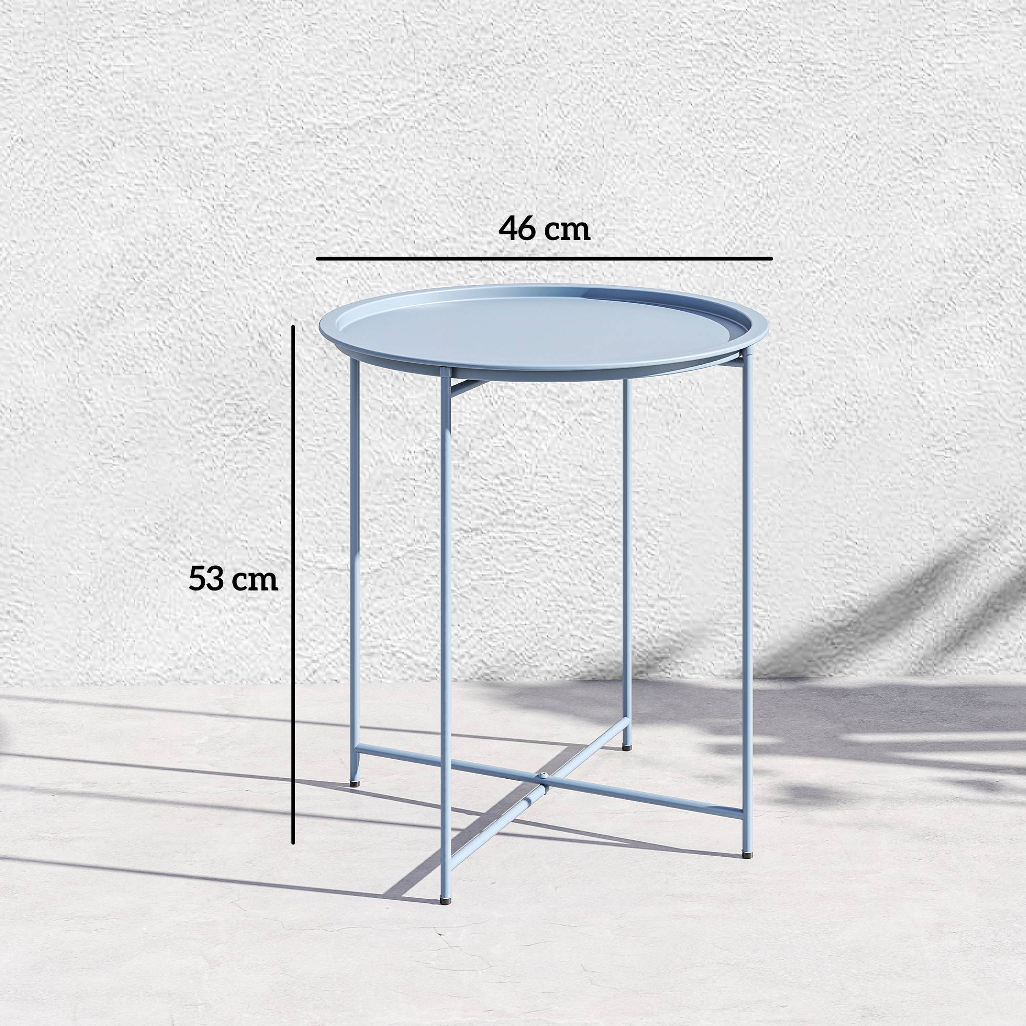 ComfortXL - Table Basse Ronde Métal Jardin Plateau Amovible Pieds Pliables Ø46x53cm Bleu Gris - ComfortXL Outdoor Living - Image 5