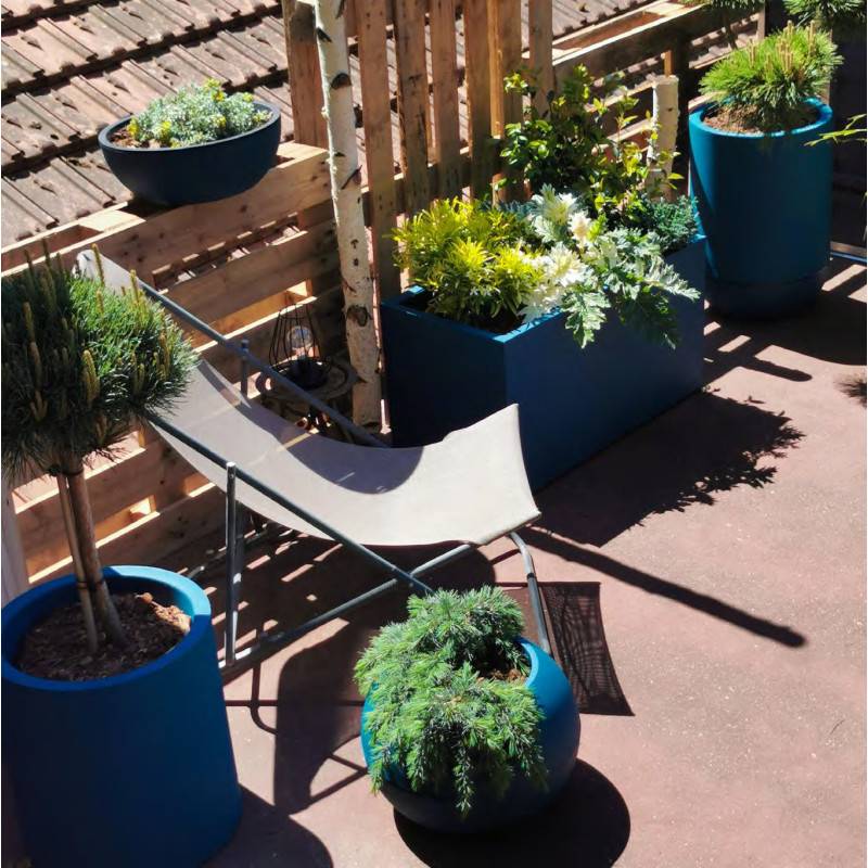 Riviera - Bac A Fleurs Rond Riviera Granit - Plastique - Diametre 50 Cm - Bleu - Imagen 4