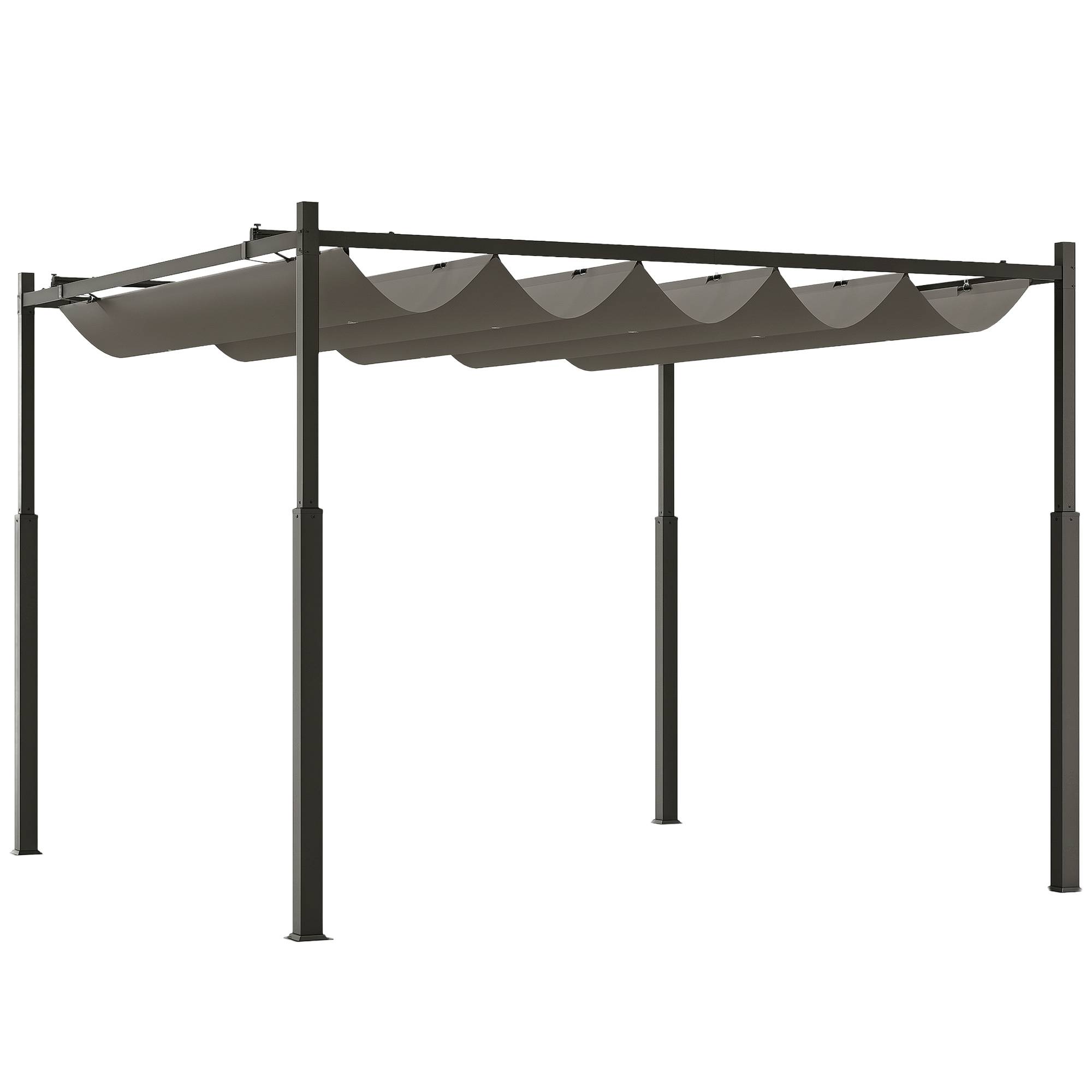 Pergola jardin 3x3 m toit rétractable aimanté UV30+, colonnes métal crochets, gris - Image 1