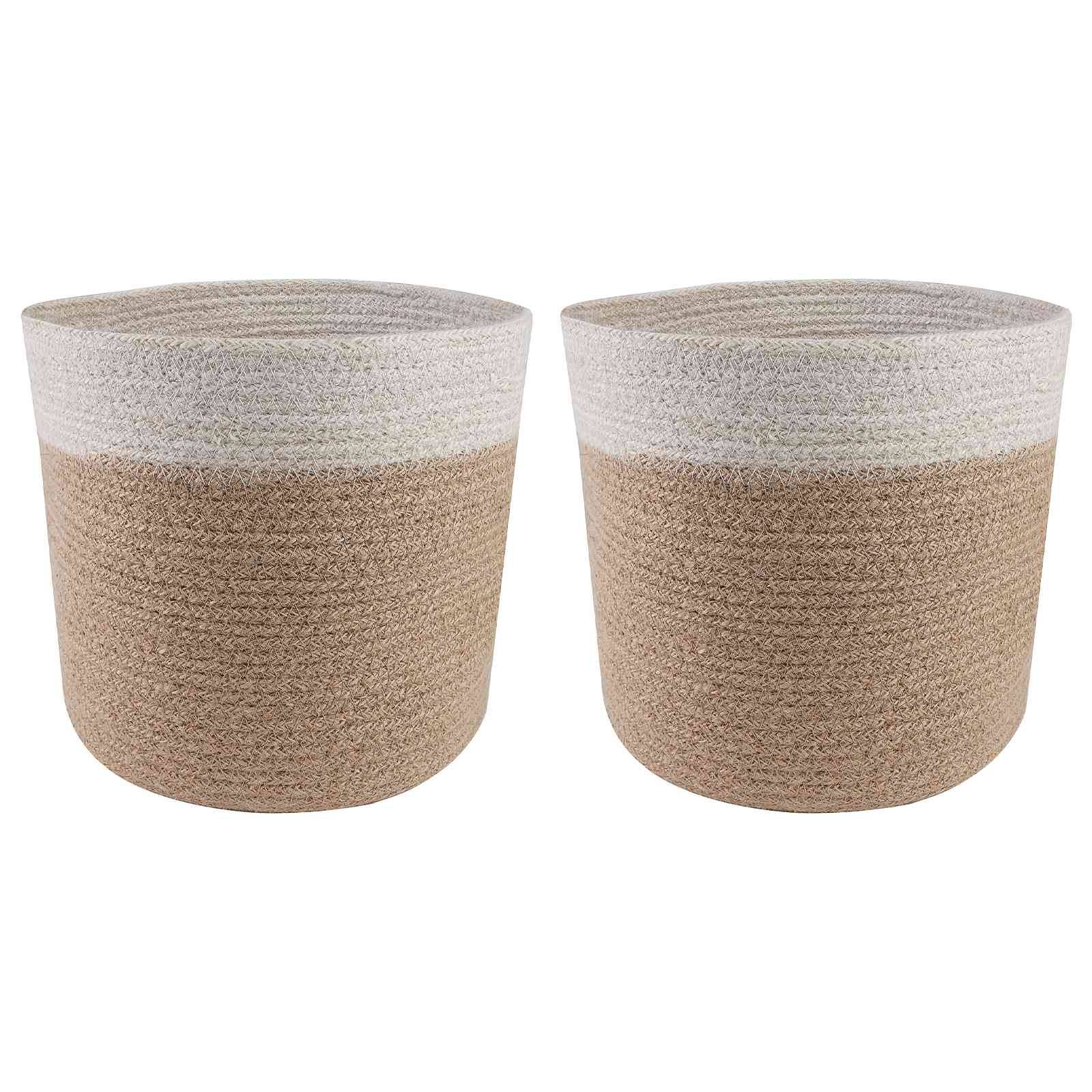 Ensemble de 2 pots à plantes jute naturel et blanc 21 x 21 x 21 cm - PANGIVO - Image 1