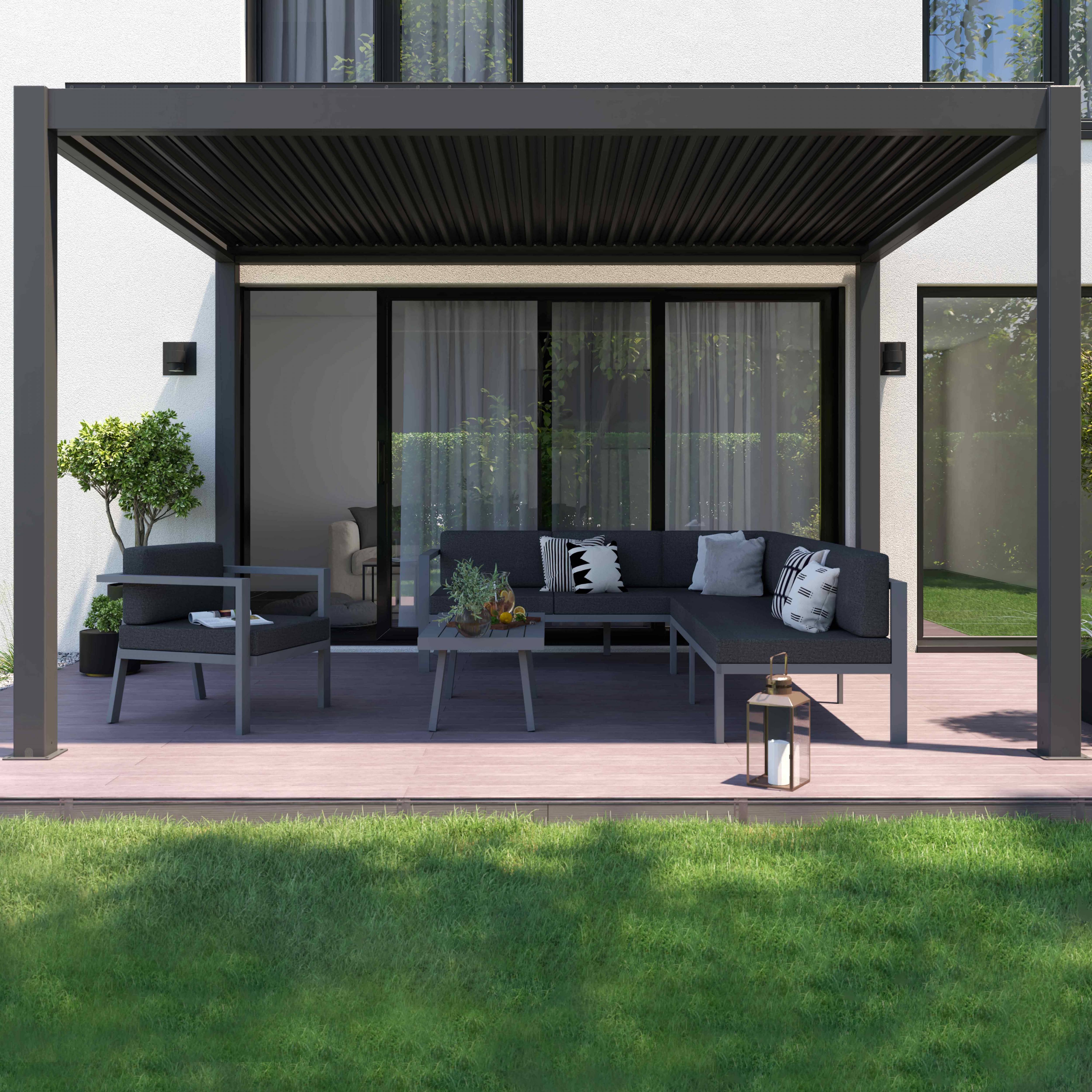 Oviala - Pergola bioclimatique autoportée motorisée et éclairée 3 x4 m gris Kavala - Oviala - Imagen 3