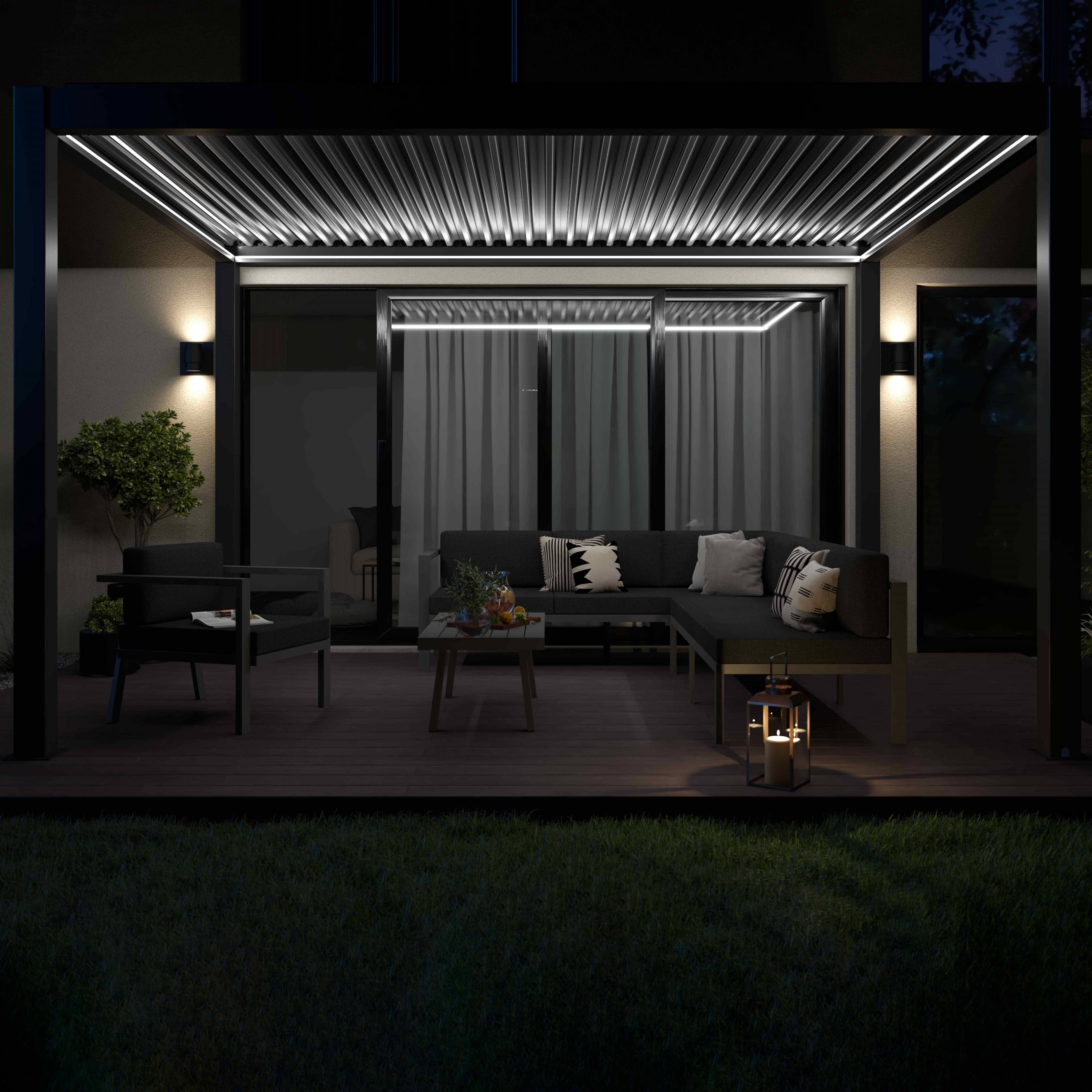 Oviala - Pergola bioclimatique autoportée motorisée et éclairée 3 x4 m gris Kavala - Oviala - Imagen 4