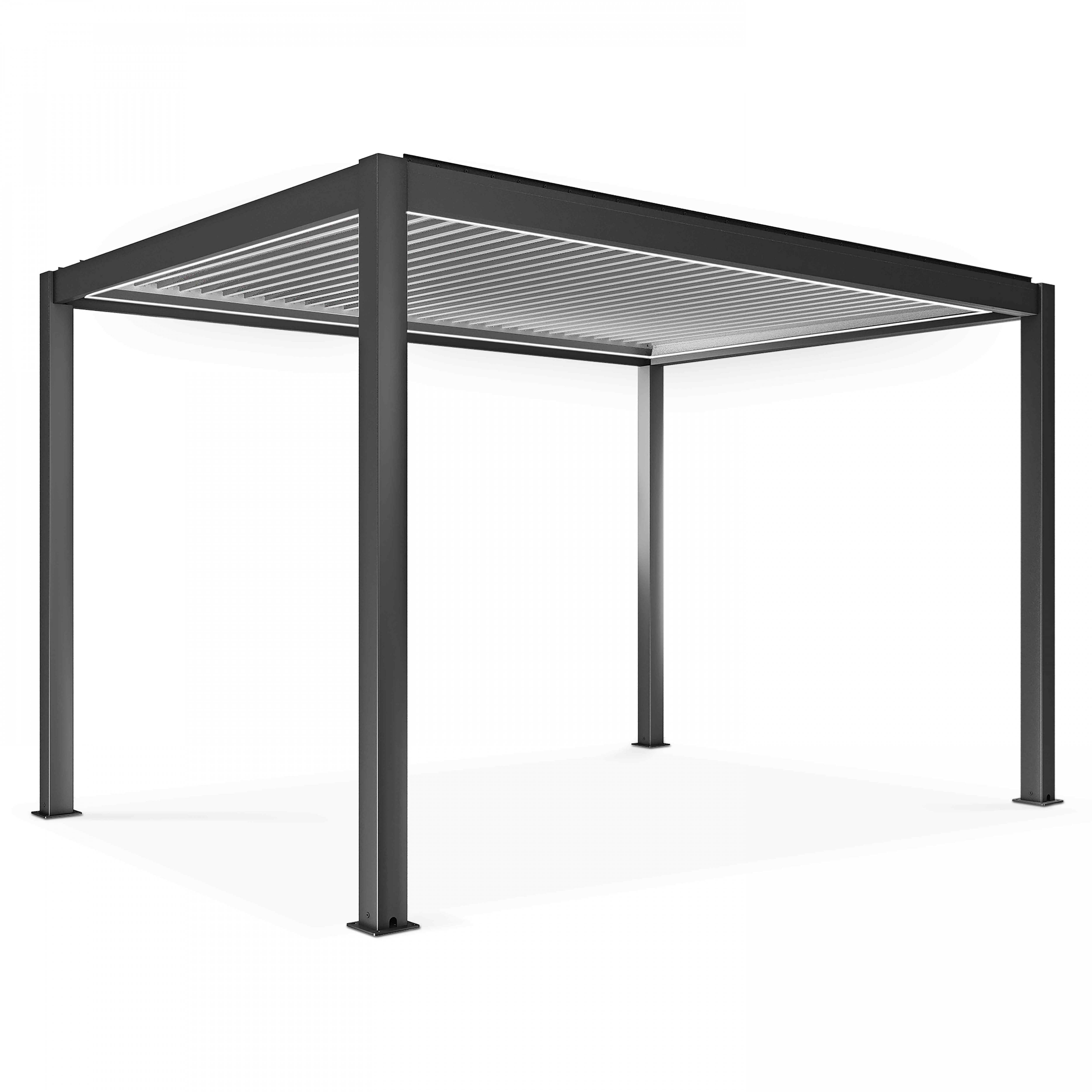 Oviala - Pergola bioclimatique autoportée motorisée et éclairée 3 x4 m gris Kavala - Oviala - Imagen 2